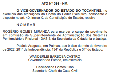 Nomeação de Rogério Gomes Miranda